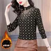 Vrouwen T Shirts Herfst Winter Warme Dikke Dieptepunt Shirt Trui Vrouwen Lange Mouw Polk Dot Vintage Blouse T-shirt Vrouwelijke slanke Hemd