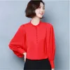 Kvinnor BLOUSES 2023 Kvinnor Knapp Red Sweet Elegant Fashion Chic Street Shirts Casual Loose Long Sleeve Ladies Tops Clothing A1197