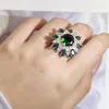 Cluster Ringen Trendy Vintage Grote Bloem Ring Voor Vrouwen Elegante Simulatie Emerald Zirkoon 925 Zilveren Fijne Sieraden Party Geschenken