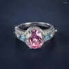 Trouwringen Luxe Bruids Ovale Roze Zirkoon Stone Engagement Voor Vrouwen Zilver Kleur Crystal Bands Valentijn Mode-sieraden