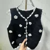 23ss Womens Knits dames designerkleding Effen bloem parel figuur 5 decoratie gebreide vest tops Hoge kwaliteit dameskleding a1