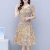 Casual Dresses Stylish Broken Flowers Midi Dress Women's Ruffles Spliced 2023 Summer V-Neck Three-dimensional Decoration A-Line