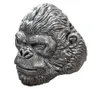Klusterringar 3D African Gorilla Monkey King Wild Animal Mens Ring 28g Real 925 Solid Sterling Silver