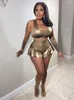 Survêtements pour femmes HAOYUAN Bronzing Baddie Deux pièces Ensembles courts Femmes Crop Top Ruffle Booty Shorts Sexy Club Metallic Silver Gold Glitter