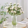 Fleurs décoratives 1 Branche Faux Real Touch Unfading 5 Têtes De Fleurs Centre De Table Haute Simulation Roses En Soie Artificielle Pour Le Mariage
