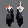 Stage Wear Aangepaste Latin Danswedstrijd Kleding Met Heldere Diamanten Kostuums Volwassen Meisjes Sexy Zwarte Omzoomde Rokken