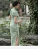 Etnische Kleding Vrouwen Groene Cheongsam Korte Mouw Zachte Vintage Lange Jurk Slanke Trouwkostuums Chinese Traditionele Elegante Qipao S Tot XXL