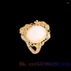 Cluster Rings White Jade Flower Charm Vintage Gemstone Talismans Women Jewelry Real Natural 925 Silver Ajustable Ring Chinese Gifts