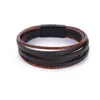 Bracelets porte-bonheur à la mode en cuir marron hommes en acier inoxydable multicouche tressé corde pour hommes bijoux Pulsera Hombre