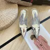 Summer Fashion Women Pointed Sandals Leather Stiletto Heel Shoes Designer Metal Triangle Sandals Female High Heel Slippers Ladies Slippers Dress Wedding Shoes