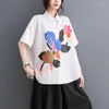 Dames Blouses Japanse Stijl Turn-down Kraag Print Bloemen Losse Zwart Wit Zomer Blouse Tops Street Fashion Vrouwen Casual Shirts