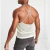 Men's Tank Tops Fashion Advanced Sexy Slim Hollow I-shaped Vest Men Loose Versatile Cross Camisole Boys Male Top Blouses Men's Clothes