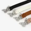 Cintos moda borboleta strass decoração de cabeça de botão cinto largo feminino elegante para todos os jogos jeans