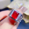 Cluster Rings Natural Ruby Men's Ring Classic Square 925 Sterling Silver