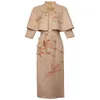 Casual Jurken Suède Cheongsam Lange Mouw Retro Sjaal Jurk Chinese Stijl Sexy Voor Vrouwen Party Vintage Elegante Kleding