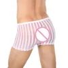 Calzoncillos 4 unids/lote, ropa interior para hombre, calzoncillos bóxer transparentes de malla exótica a rayas, calzoncillos Gay, calzoncillos con bolsa para pene sin costuras, bañadores