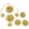 Collier boucles d'oreilles ensemble bijoux de mariage mariée de dubaï 24k plaqué or fleur pendentif Bracelet anneau africain pour les femmes