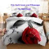Sängkläder sätter Red Rose Bedding Set Quilt Däcke Cover Comporter Pillow Case 3D HD Double Full King Queen Twin Single 3st 2st Bedroom Flower 230621