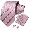 Bow Ties Fashion Striped Silk For Men Pink Business Wedding Accessories Party Necktie Pocket Square Cufflinks Gift Wholesale DiBanGu