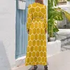 Casual klänningar geometri tryck klänning gul hexagon elegant maxi koreansk mode boho strand lång hög midja anpassad vestido