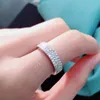 Bagues de mariage de mode simples bijoux de luxe en argent sterling 925 pavé trois rangées de saphir blanc CZ diamant pierres précieuses éternité fête femmes bague de fiançailles cadeau