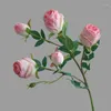 Dekorativa blommor 5-huvud bränd-kant rose siden blommor dekoration hem artifcial brud bukett bröllop fest arrangerar falskt