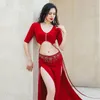 Stage Wear Bellydance Costume Luxory Dress Femmes Danse Du Ventre Demi Manches Jupe Coiffe 2pcs Oriental Performance Outfit Robes De Mode