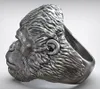 Klusterringar 3D African Gorilla Monkey King Wild Animal Mens Ring 28g Real 925 Solid Sterling Silver