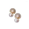 Stud Earrings Temperament Gold Color Pearl Luxury Sector Gentle Dress Suit Jewelry Fashion Dangle Drop Women