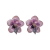 Pendientes de tuerca a la moda de algodón redondo para mujer, tela de cristal Vintage, flor ligera de lujo, joyería femenina morada