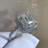 Küme halkaları gica gema gerçek 925 sterling gümüş zümrüt kesim 3CT beyaz sentetik moissanit yüzüğü kadınlar için düğün mücevher hediye damlası