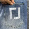 Designer-Jeans Herrenhosen Fashion High Street Blaue, mit Buchstaben bedruckte, dehnbare Motorradhosen für Herren Freizeithosen