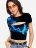 Camisetas femininas Somepet Abstract T-shirt Camisa feminina estampada Art Hollow Out Smoke Cloud T-shirts 3d manga curta Hip Hop