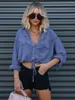 Women voor blouses vintage casual denim shirt met lange mouwen dames