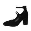 Chaussures habillées MKKHOU Fashion Single ShoesWomen's Elegant Black Sheep Suede Mid-high Heels Ladies All-Match Buckle Mary Jane