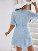 Plus Size Dresses Cut Out Swiss Dot Short Sleeve Midi Dress Women's Elegant Ruffle Hem