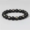 Strand Black Gold Color Obsidian Pärled Stretch Armband 6-12mm Natural Stone Pärlor Armband Bangles Kvinnor Män Charm Energy Jewelry