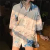 Women's Blouses Harajuku Vintage Hand-Painted Graphic Button Up Shirt Oversized Mens Summer Large 2XL Tie Dye Women Tops Hawaiian Beach