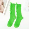 Women Socks 1 Pair Trendy Durable Sweat Absorption Vibrant Color Ripped For Jogging Lady Stockings