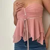 Kvinnors tankar Gaono Sweet Pink Ruched Halter Tank Top Elegant spetsar upp backless Slim Women Topps Summer Streetwear Low Cut Sleeveless Camisole