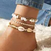 Anklets 4pcs/sets Colorful Beaded For Women Men Summer Shell Stone Adjustable Rope Foot Chain Bohemian Jewelry 9426