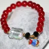 Strand Fashion Women Bracelets 8mm Red Natural Stone Jades Chalcedony Round Beads Bangle Cloisonne Crystal Jewelry 7.5inch B2949