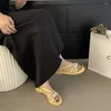 Sandálias Moda Feminina Salto Baixo Preto Rosa Amarelo Azul Cristal Strass Tira Traseira Faixa Estreita Sapatos Vestidos