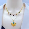 Collana da donna Orecchini Set di gioielli Turchese vintage Zircone colorato Collare a doppio strato Catena Regalo Accessori in acciaio al titanio a forma di ventaglio