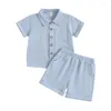 Set di abbigliamento Adorabile 2 pezzi Toddler Boy Outfit Tinta unita Camicia abbottonata a maniche corte e pantaloncini elastici in vita per neonato casual