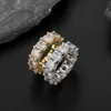 7mm Width Square Cubic Zircon Ring Hip Hop Copper Prong Cz Stones Tennis Hip Hop Single Row Rings 18k Yellow Gold Iced Out Crystal Diamond Jewelry Accesorries