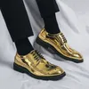 New In Gold Brogue Shoes for Men Wedding Lace-up Spring Autumn Size 38-46 Handmade Men Shoes Frete Grátis Men Dress Shoes