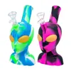 Colorful Alien Style Silicone Bubbler Pipes Kit With Glass Handle Filter Funnel Bowl Dry Herb Tobacco Waterpipe Hookah Shisha Smoking Bong Holder Handpipes DHL