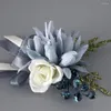 Fleurs décoratives Simulation Fleur Corsage Cérémonie De Mariage 1pcs Tissu De Soie Décorer Haze Bleu Guirlande