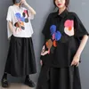 Dames Blouses Japanse Stijl Turn-down Kraag Print Bloemen Losse Zwart Wit Zomer Blouse Tops Street Fashion Vrouwen Casual Shirts